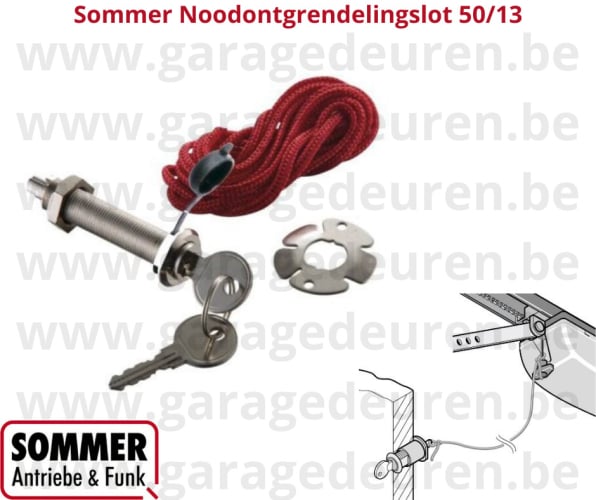 Sommer Noodontgrendeling + 2 sleutels -  boorgat diam 13 mm - 50 m - loper - rood nylon koord - art 104101